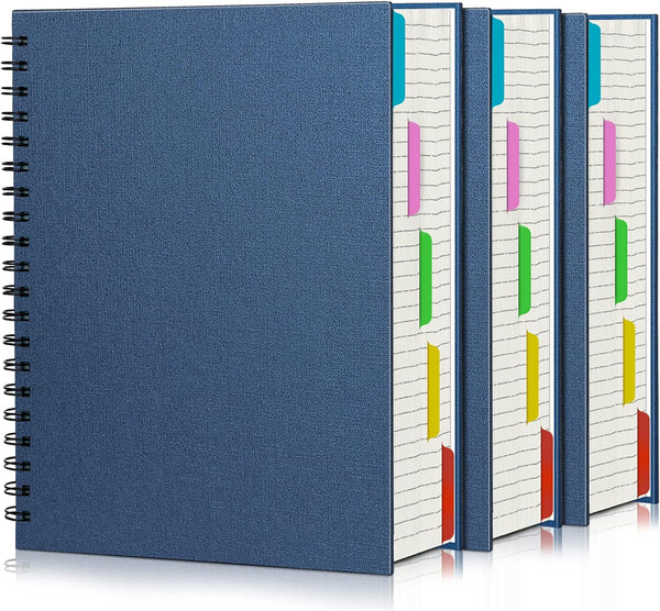 EUSOAR Spiral Notebook Hardcover - 3pcs B5 7.3"x10.2" 5 Subject College Ruled Writing Pad, 100GSM 120Sheets/240Pages