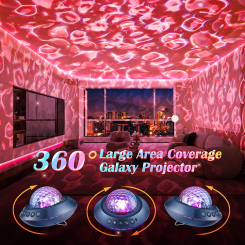 Projector,360 PIKOY Galaxy Projector for Bedroom, White Noises & Bluetooth Night Light Full Coverage Ceiling Projector