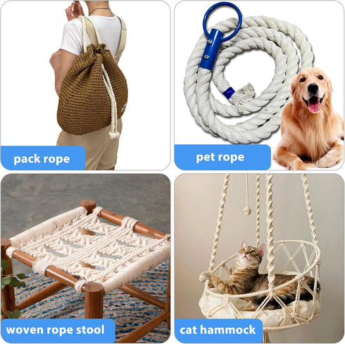 MKMJ 1/2in 50ft White Cotton Rope Natural Twisted,Available as Used for Tug of War, Navigation, Fitness and Making