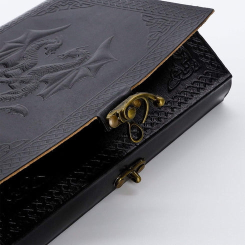 Handmade Leather Double Dragon Journal, Writing Notebook Diary for Men & Women, Unlined Paper Medium Writing Pad