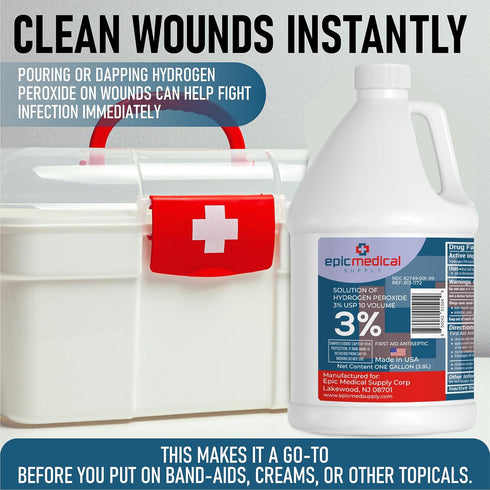 3% H2O2 3 (1 Epic Medical Supply Hydrogen Peroxide - First Aid Antiseptic & Multipurpose Cleaner - Topical Wash