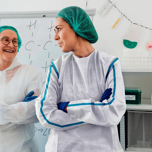 5 Pack 35 AMZ Medical Supply White Disposable Isolation Gown, X-Small. GSM SMS PPE Gowns. Personal Protective Equipment