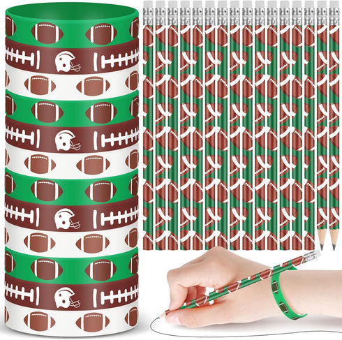Sabary 48 Pcs Sports Pencils Set with Silicone Bracelets, Soccer, Football, Basketball, Baseball, Rubber Wristbands