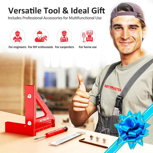 3.8" Mini 3D Multi-Angle Measuring Square Ruler, WT102A High Precision Woodworking Tool, Aluminum Alloy Carpenter Square