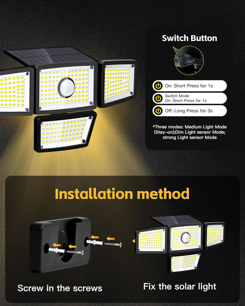 4 3000LM, 283 LED,6500 IP65 270 Driveway(2Pack) Heads Sensor Lamp Solar, Motion Sensor Outdoor Lights K, Motion Sensor
