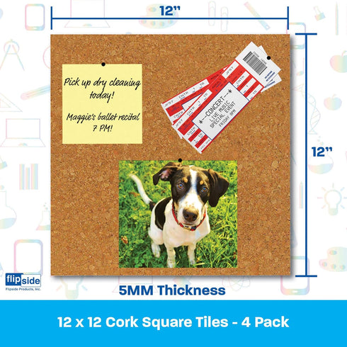 Flipside Products Natural Cork Tiles, 12" x 12", 4 Per Pack, 2 Packs