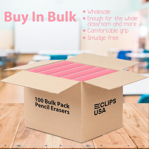 Erasers Bulk, 100 Pack Pink Pencil Erasers for School, Large Erasers for Kids and Classroom Use