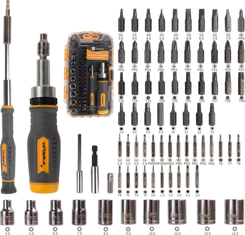 Set 77-Pieces Set 77 1 MULWARK Screwdriver Bit & Socket Kit, Ratcheting Screwdriver with Case, in Multi Bit Screw