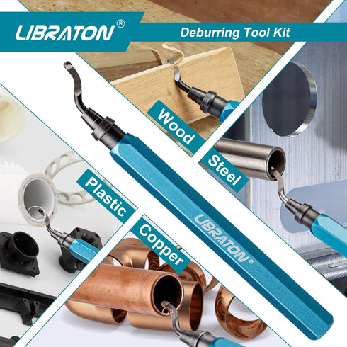 Libraton Deburring Tool with 11 High Speed Steel Blades, 360 Degree Rotary Head Deburring Tool for Metal, Resin,