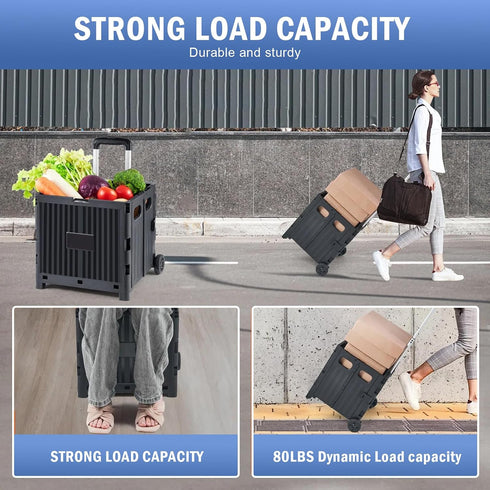 Generic Cart,80 lbs Folding Utility Load Capacity,Folding Portable Rolling Crate Handcart with Durable Heavy Duty