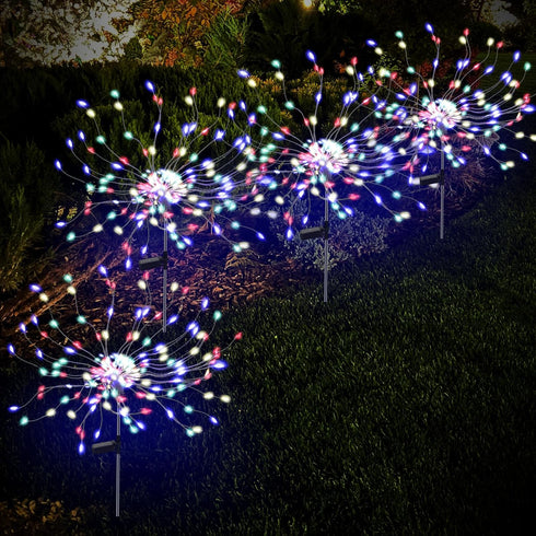 2 Pack 175 LED Solar Firework Lights, Waterproof 4th of July Decorations for Outdoor Landscape Path Lights