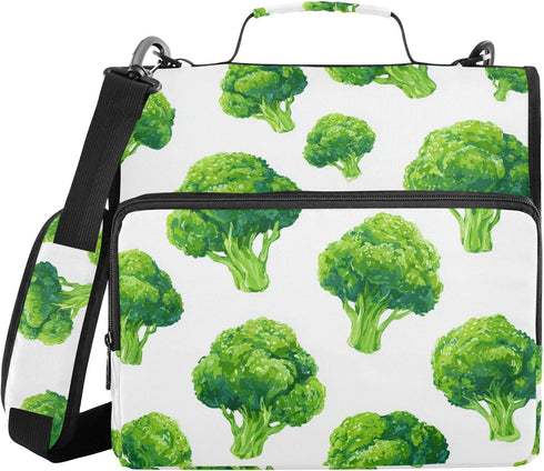 Fisyme Watercolor Broccoli Zipper Binder 3 Ring with Zipper and Shoulder Strap Large