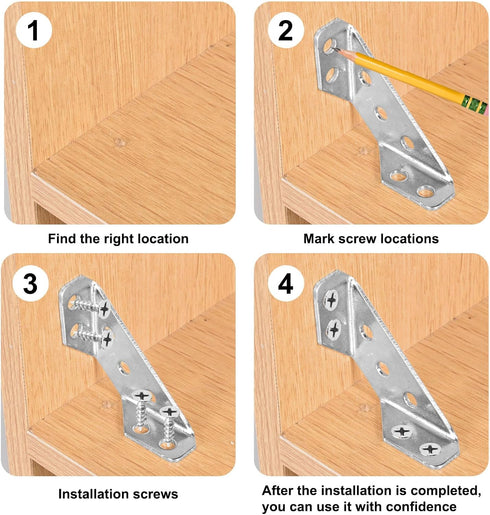 VEESON 12 Pack 84 Universal Stainless Steel Furniture Corner Connectors with Screws Heavy Duty Triangular Brackets