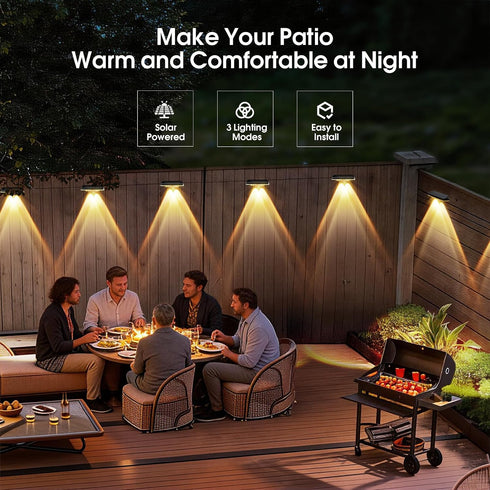 3 IP65 60 8 Pack AUDLES Solar Fence Lights Outdoor, Modes Warm/Neutral/Cool White Fence Lights Solar Powered