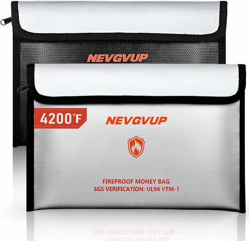 NEVGVUP 4200F Fireproof Money Bag for Cash -Heat Insulated, 9.8 x 6.5 Fireproof