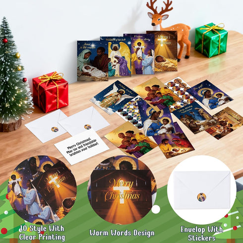 50 Set TICIAGA African American Religious Christmas Greeting Card - Black Nativity Christmas Greeting Card