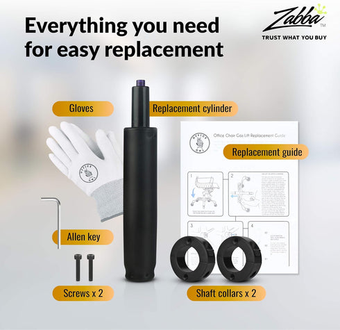 Office Chair Cylinder Replacement with Removal Tool, Gloves, Gas Cylinder & Hydraulic Piston