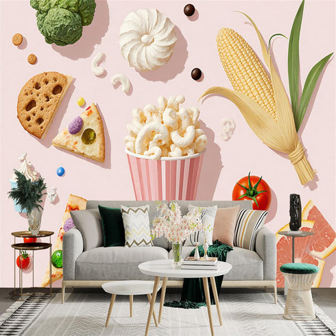 lnzCzhyre Custom Size Wall Sticker Mural Popcorn Pizza Candy Corn and Broccoli for