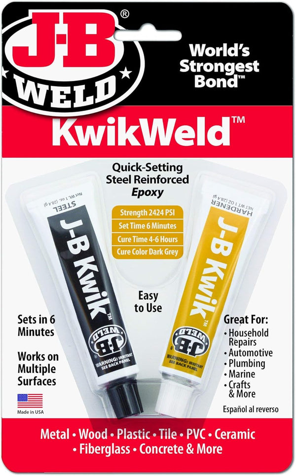J-B Weld KwikWeld Quick Setting Steel Reinforced Epoxy - 2 oz, Pack of 2, 8276