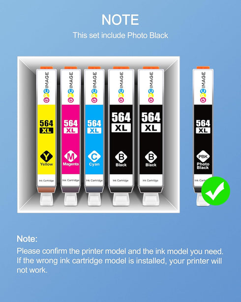 GPC Image Compatible 564XL Ink Cartridge Combo Pack for HP Printers, Replacement for Photosmart 7510 7515 (6 Pack)