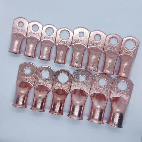 10PCS Heavy Duty Battery Lugs, 2/0AWG 5/16in M8 Ring Terminals, Electrical Battery Crimp Connectors