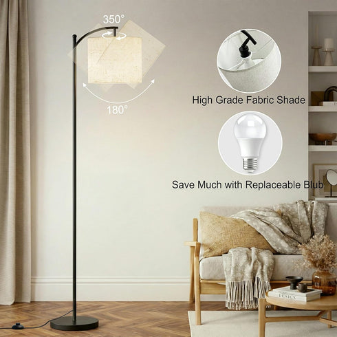 (9W mukuxin Floor Lamp, LED Floor Lamp with Foot Switch & Adjustable Linen Lampshade, Tall Modern ARC Standing Lamps