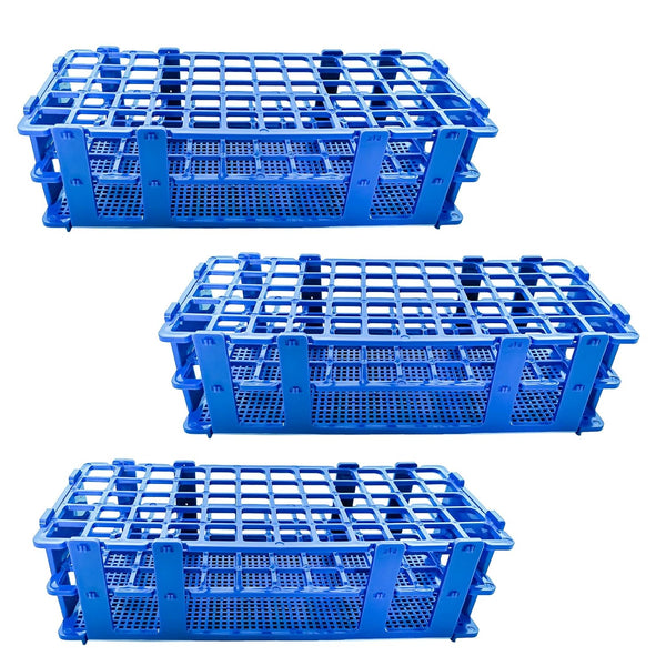3 Packs Plastic Test Tube Rack, 60 Holes Holder for 16mm Tubes, Blue, Detachable