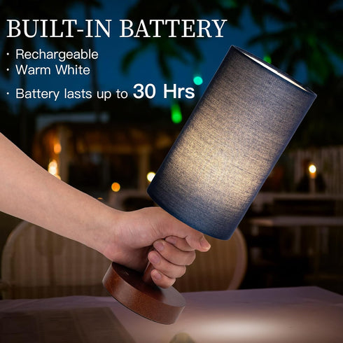 Bulb LALISU Small Table Lamp Nightstand Lamp Linen Lampshade Bedroom Wood Base Small Bedside Lamp for Night Stands