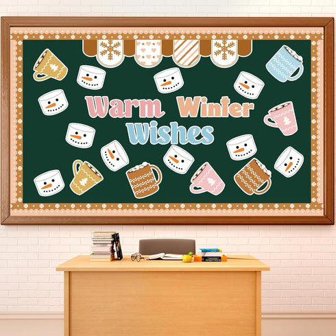 Boho Winter Bulletin Board Decorations, Hot Cocoa Cutouts for Christmas Classroom Decor