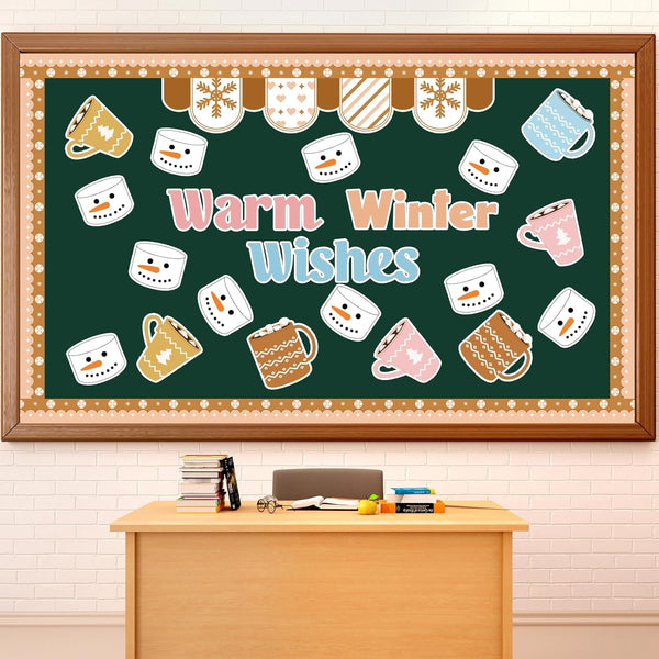 Boho Winter Bulletin Board Decorations, Hot Cocoa Cutouts for Christmas Classroom Decor
