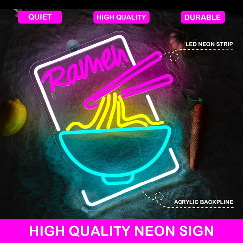 Ramen Time Neon Sign - Noodles Neon Signs for Wall Decor Ramen Led Signs Ramen Light Up Sign USB Neon Ramen Sign