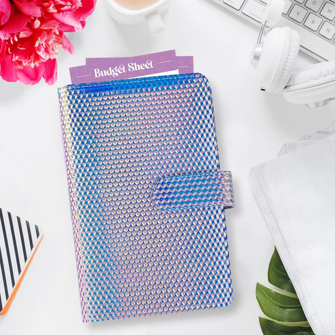 Soul Mama Budget Binder with Cash Envelopes, Holographic Prism Money Organizer, A6 Binder with Rose Gold Stickers