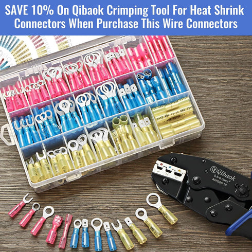 120 PCS Heat Shrink Wire Connectors Qibaok Insulated Electrical Terminals Kit - Waterproof Marine Crimp Connector