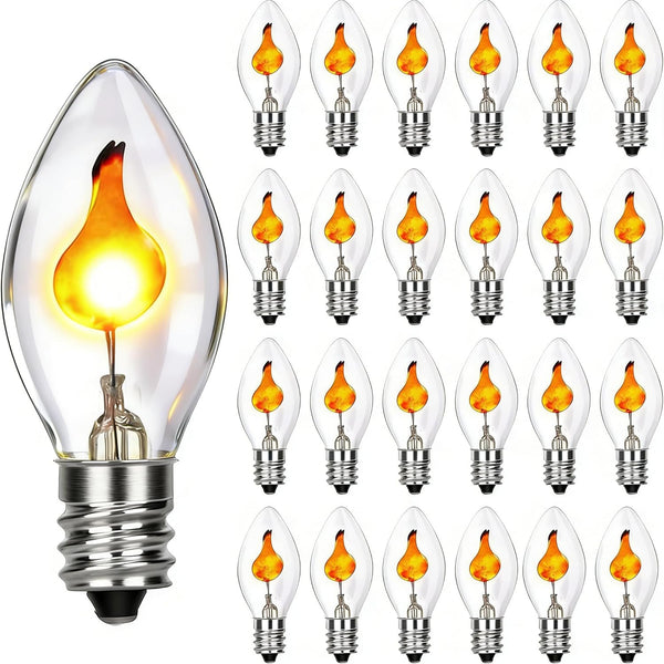Xingzd 25 Pack Christmas Flickering Flame Light Bulbs Replacement, C7 1W Clear Flicker