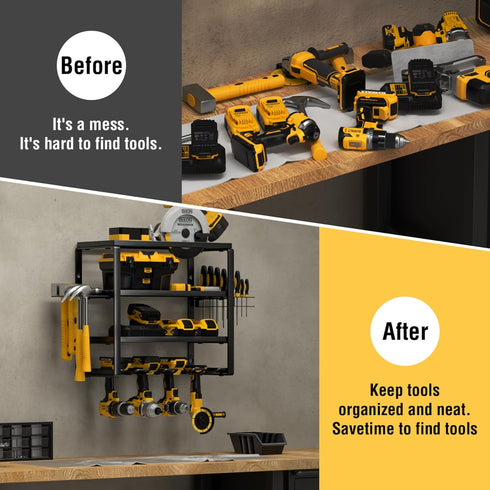 YYR 4 Layer Power Tool Organizer Wall Mount, 16 Inch Cordless Drill Hanger Storage Rack with Charging Station Shelf