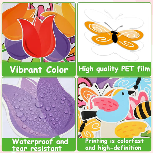 Tulip Bulletin Board Set, Mother's Day Classroom Decorations with Floral Bee Birds Butterfly Paper-Cuts for Spring Decor