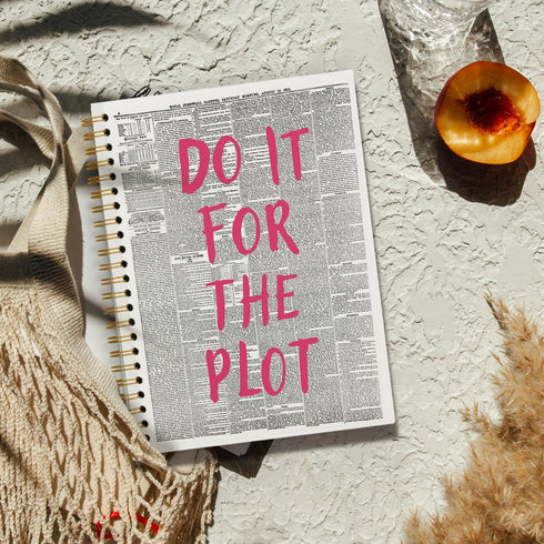 Trendy Positive Affirming Notebook - Do It for The Plot, Retro Newspaper Aesthetic, Spiral Bound