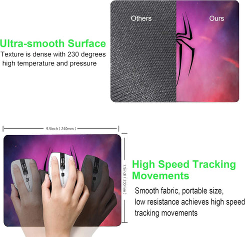 Spider Mouse Pad, Small Computer Mouse Pad with Personalized Galaxy Spider Design, Non-Slip Rubber