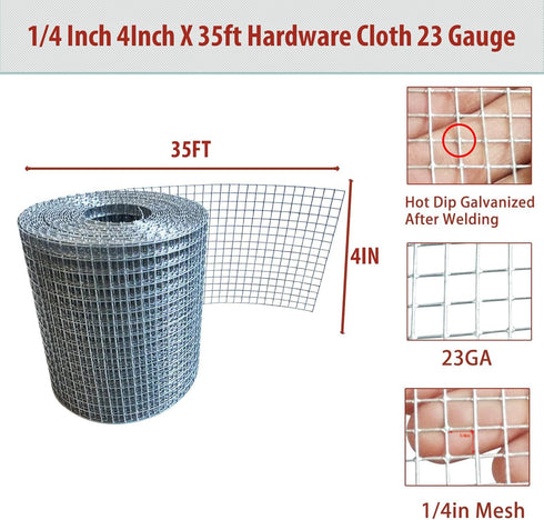 1/4 Inch 23 4" 35ft Galvanized Hardware Cloth Gauge - x Heavy Duty Welded Wire Mesh, Hot-Dip Galvanized After Welding