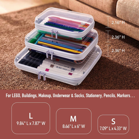 4PCS Large Clear Hard Shell Zipper Case, Makeup Organizer & Toy Storage Bag for Lego Bricks, Diaper Pouches, Cosmetic