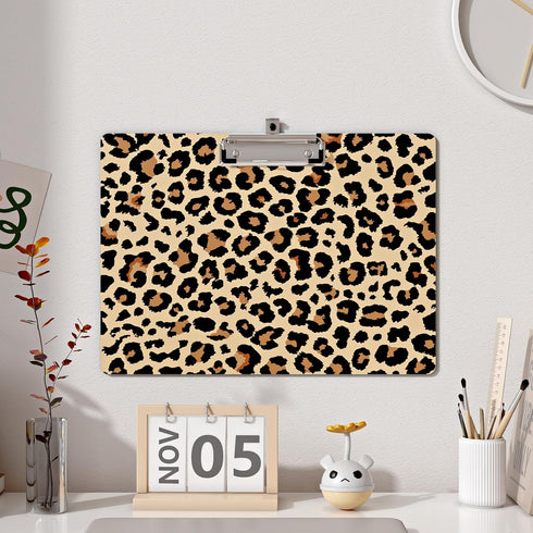 Clipboard Landscape Wooden with Designs A4 Letter Standard Size 9" x 12.5" Cute Horizontal Clipboards with Low Profile Clip for Drawing Office Supplies(Cheetah Spots) by TELOENCE