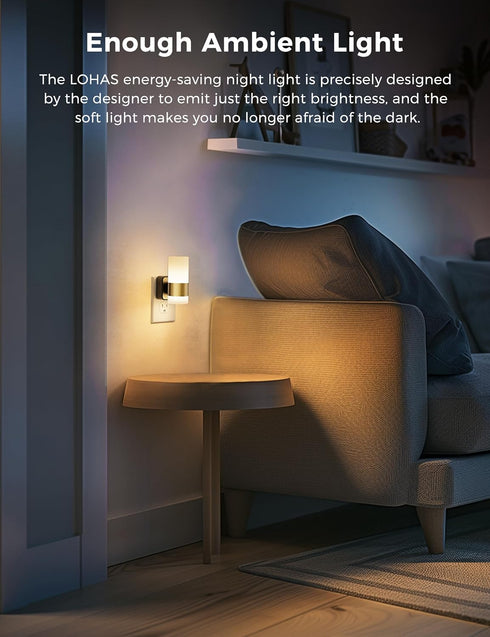 Dimmable 2 Pack, 0-100 3000K L LOHAS LED Night Light Dusk to Dawn Sensor, Support Lumen Brightness Ajdustable, Soft