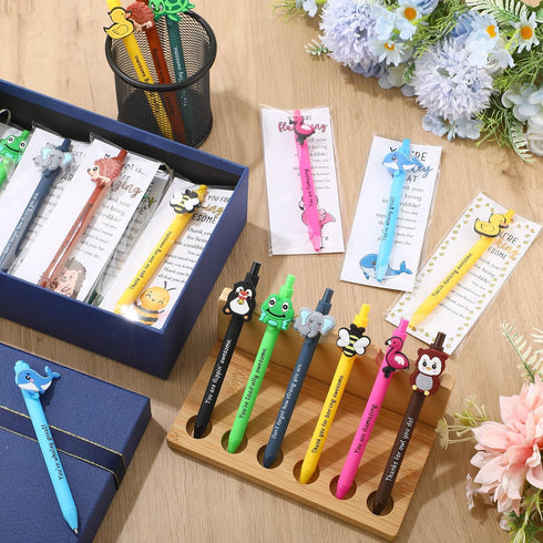Sayglossy 40 Sets Funny Employee Appreciation Gifts Bulk Funny Animal Thank You Ballpoint Pens and Inspirational Cards