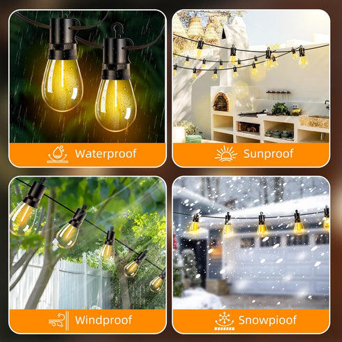 S14 Bulb 50Ft 15M Dimmable Outdoor Patio String Lights: Shatterproof Outside Waterproof Light - Remote Connectable