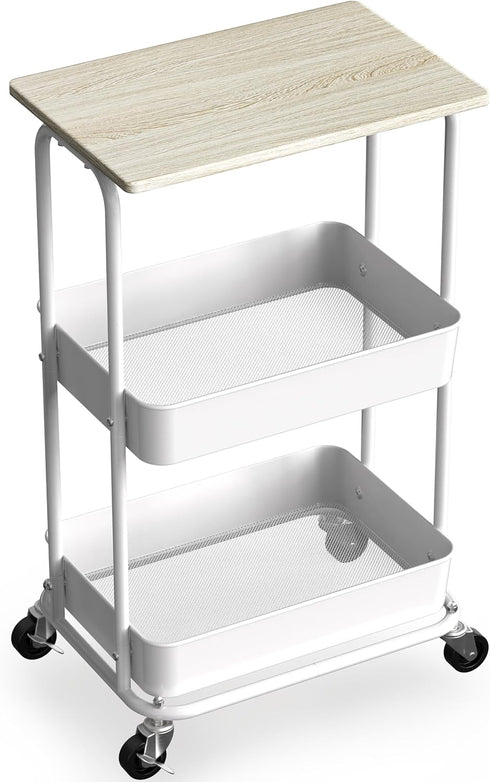 Simple Houseware 2-Tier Rolling Utility Cart with Top Board, Maple