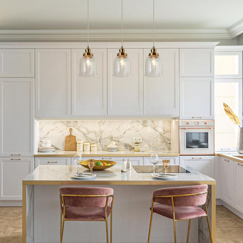 KSANA Pendant Lights Kitchen Island, Gold Seeded Glass Pendant Light Fixtures, Modern Adjustable Hanging Pendant