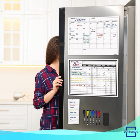 Magnetic Chore Chart for Kids, 13” X 17” Dry Erase Board - Behavior Reward Planner for Multiple Kids with 6 Markers