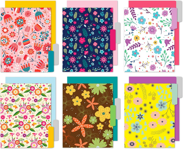 File Folders Letter Size - 12 Pack Premium Waterproof Decorative File Folders in Beautiful Colors & Flora Designs