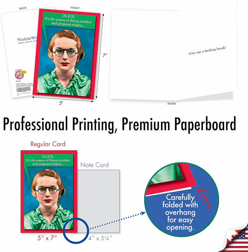 NobleWorks - 12 Vintage Funny Christmas Cards Boxed with Envelopes, Adult Retro Holiday Humor (1 Design, 12 Cards)