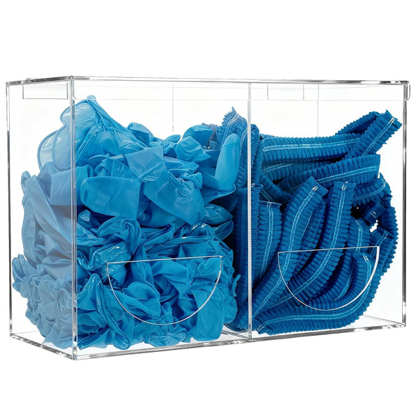 SEANADO Clear Acrylic Glove Holder Dispenser with Lid, 2 Compartments Hygiene Station